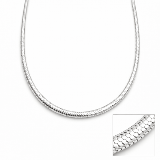 Silver Tone Textured Snake Chain Sleek Rounded Flexible High Shine Design