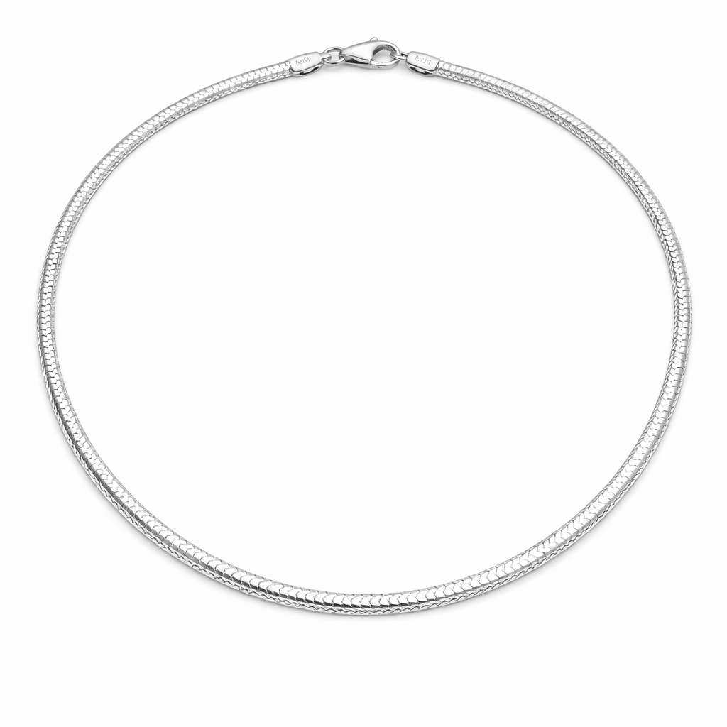 Silver Tone Textured Snake Chain Sleek Rounded Flexible High Shine Design