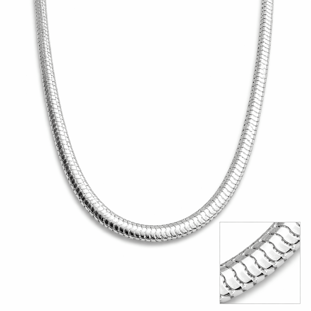 Silver Tone Thick Snake Chain Smooth Rounded Bold High Shine Design