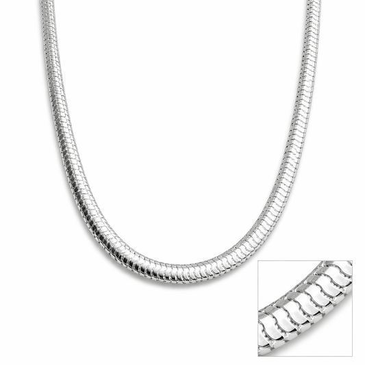 Silver Tone Thick Snake Chain Smooth Rounded Bold High Shine Design