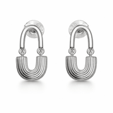 Silver Tone U-Shaped Drop Earrings with Layered Arc Minimal Design