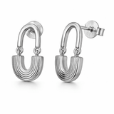Silver Tone U-Shaped Drop Earrings with Layered Arc Minimal Design