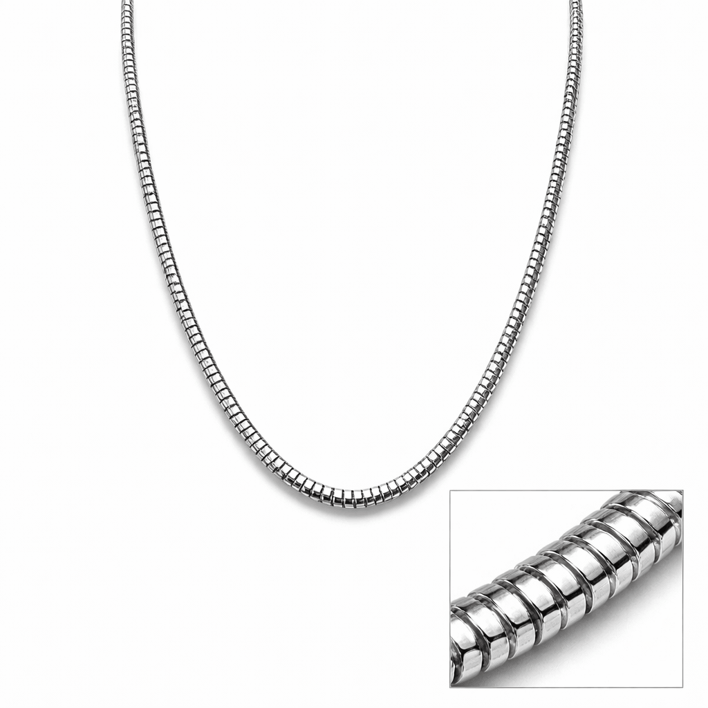 Sleek Silver-Tone Snake Chain Necklace Smooth Flexible Minimal Design