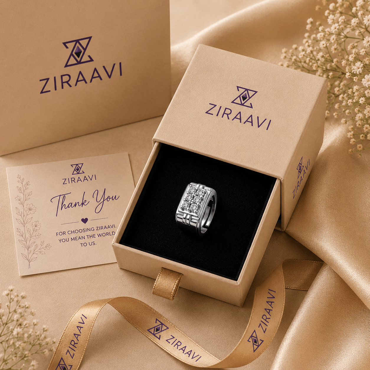 Square Cluster Adjustable Ring