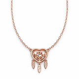 Rose Gold Heart Pendant Necklace with Pink Stone and CZ Halo Design