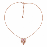 Rose Gold Heart Pendant Necklace with Pink Stone and CZ Halo Design