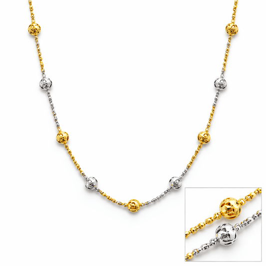 Tri Tone Beaded Chain Minimal Ball Accent Elegant Lightweight Daily Wear