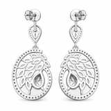 Two Tone Rose Gold Silver Floral Halo Drop Earrings with Pear Stones