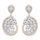 Two Tone Rose Gold Silver Floral Halo Drop Earrings with Pear Stones