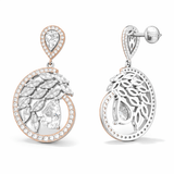 Two Tone Rose Gold Silver Floral Halo Drop Earrings with Pear Stones