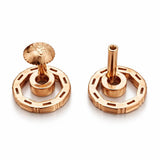 Rose Gold-Tone Halo Stud Earrings with Ruby-Like Center and Baguette CZ