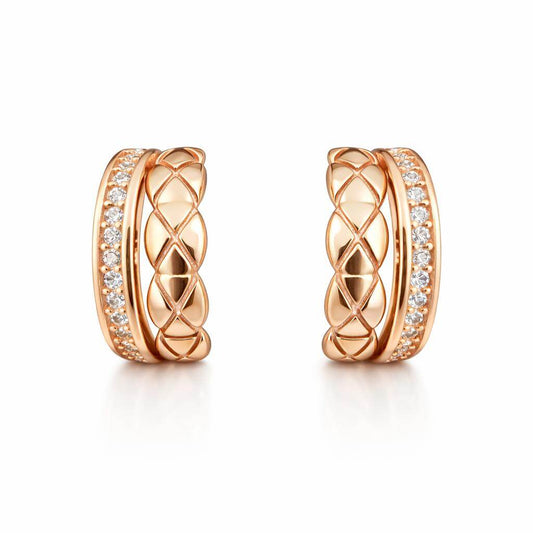 Rose Gold-Tone Textured Hoop Earrings with CZ Accent Dual Band Design