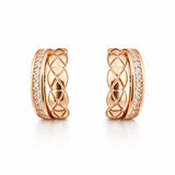 Rose Gold-Tone Textured Hoop Earrings with CZ Accent Dual Band Design