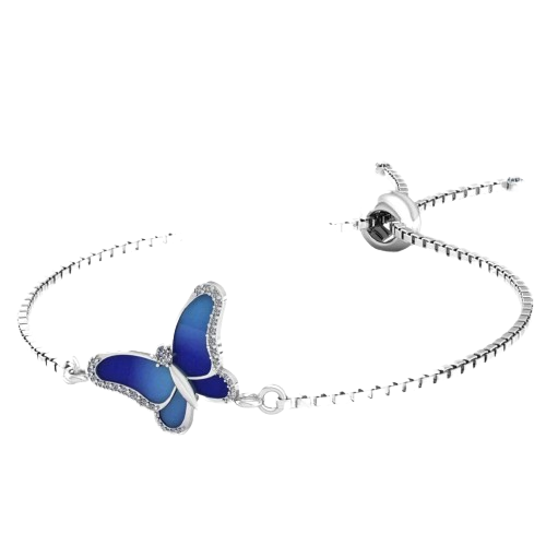 Blue Butterfly Sparkle 925 Silver Bracelet for Ladies