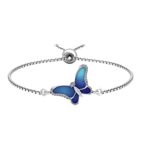 Blue Butterfly Sparkle 925 Silver Bracelet for Ladies