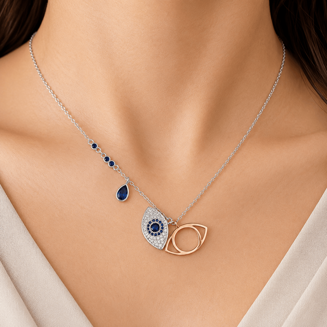 Dual Tone Evil Eye Necklace