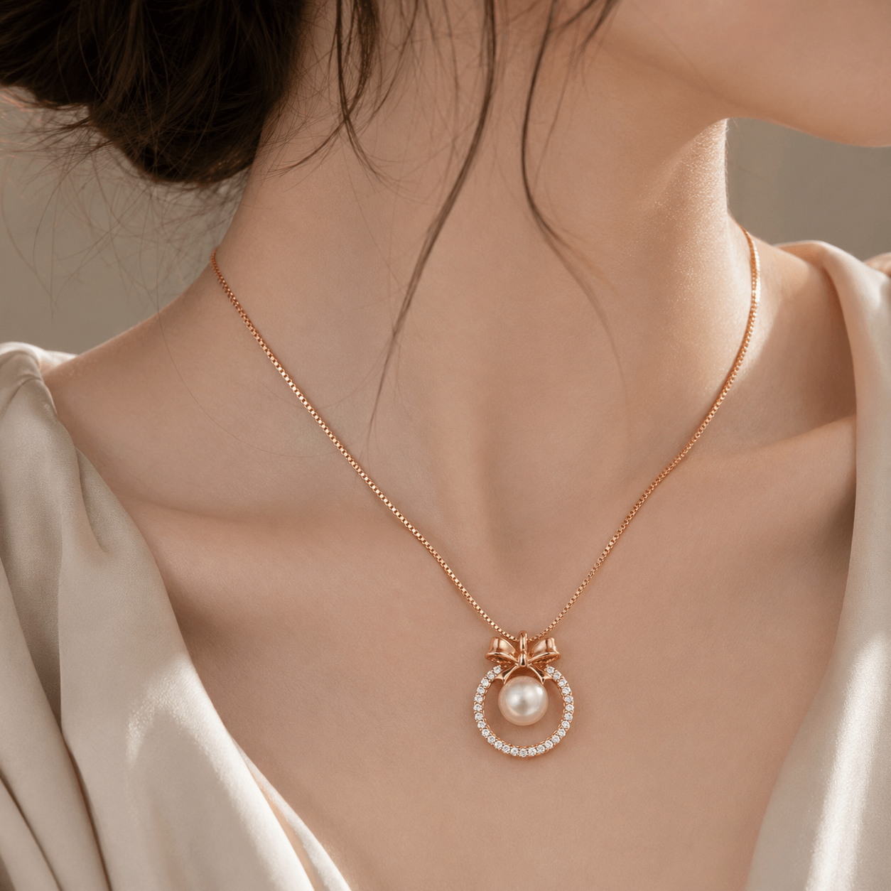 Rose Gold Pearl Halo Necklace