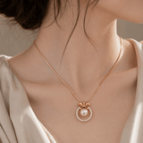 Rose Gold Pearl Halo Necklace