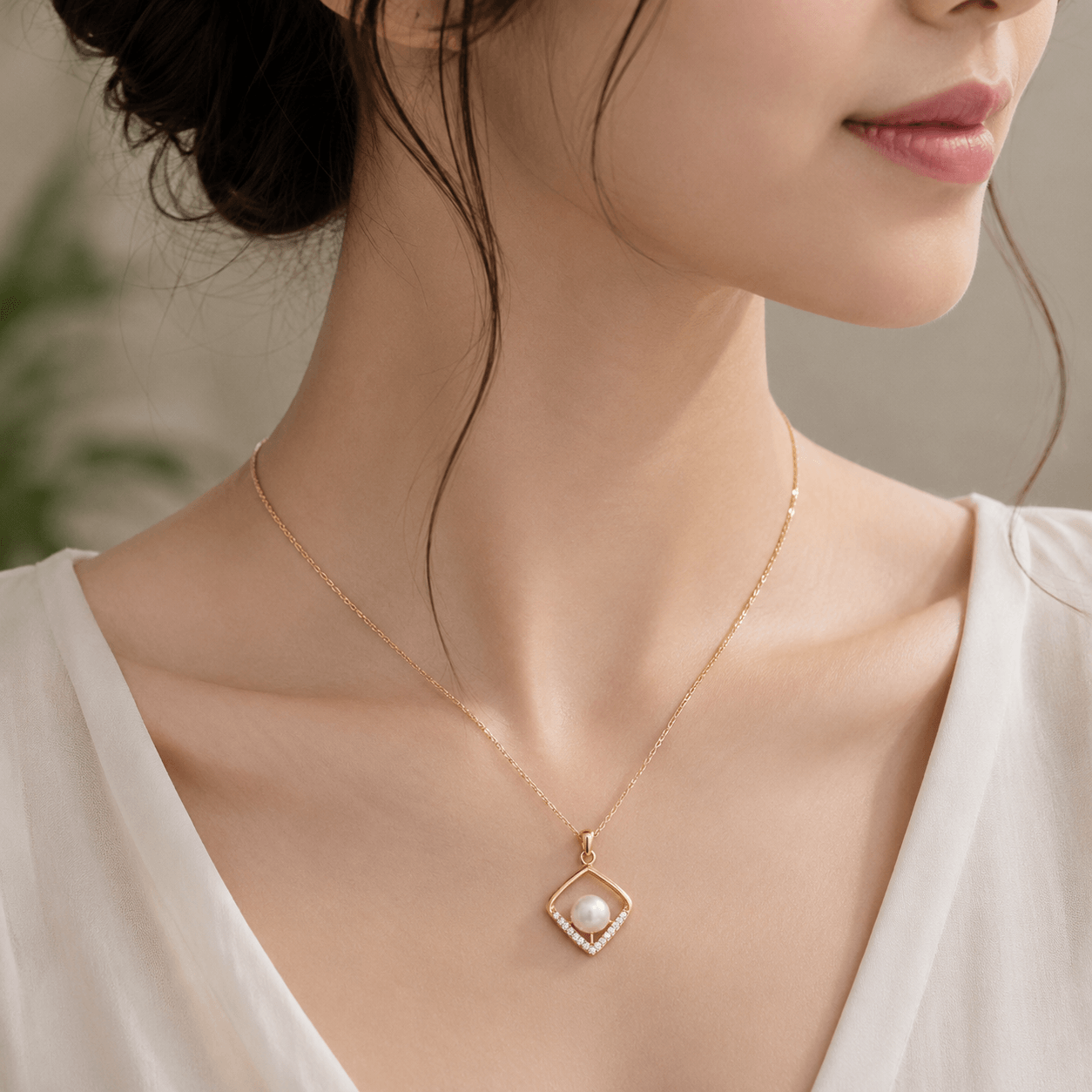 Gold Geometric Pearl Necklace