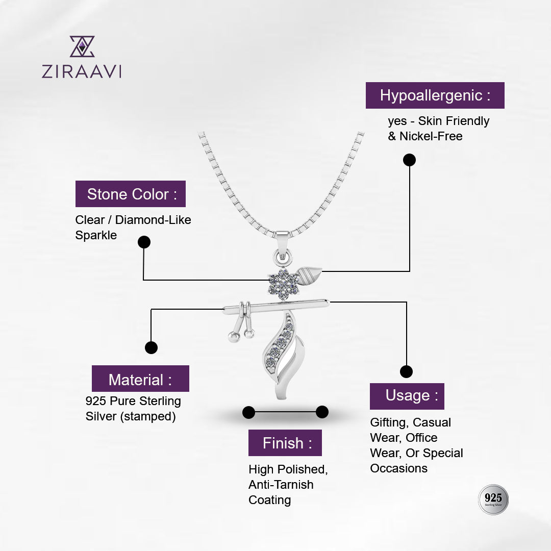 Shri Krishna Flute Pendant 925 Sterling Silver Necklace