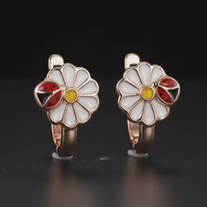 Ladybug Daisy Hoop Earrings